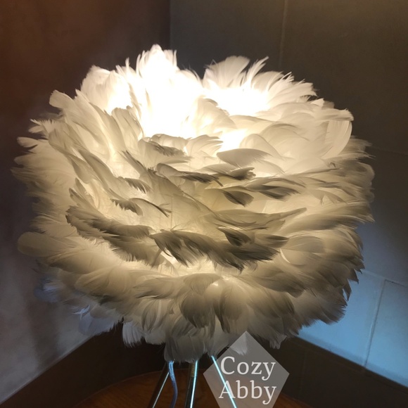 Rachel Zoe Lamp White Feather Steel Tripod Designer Table Lamp - Picture 5 of 6